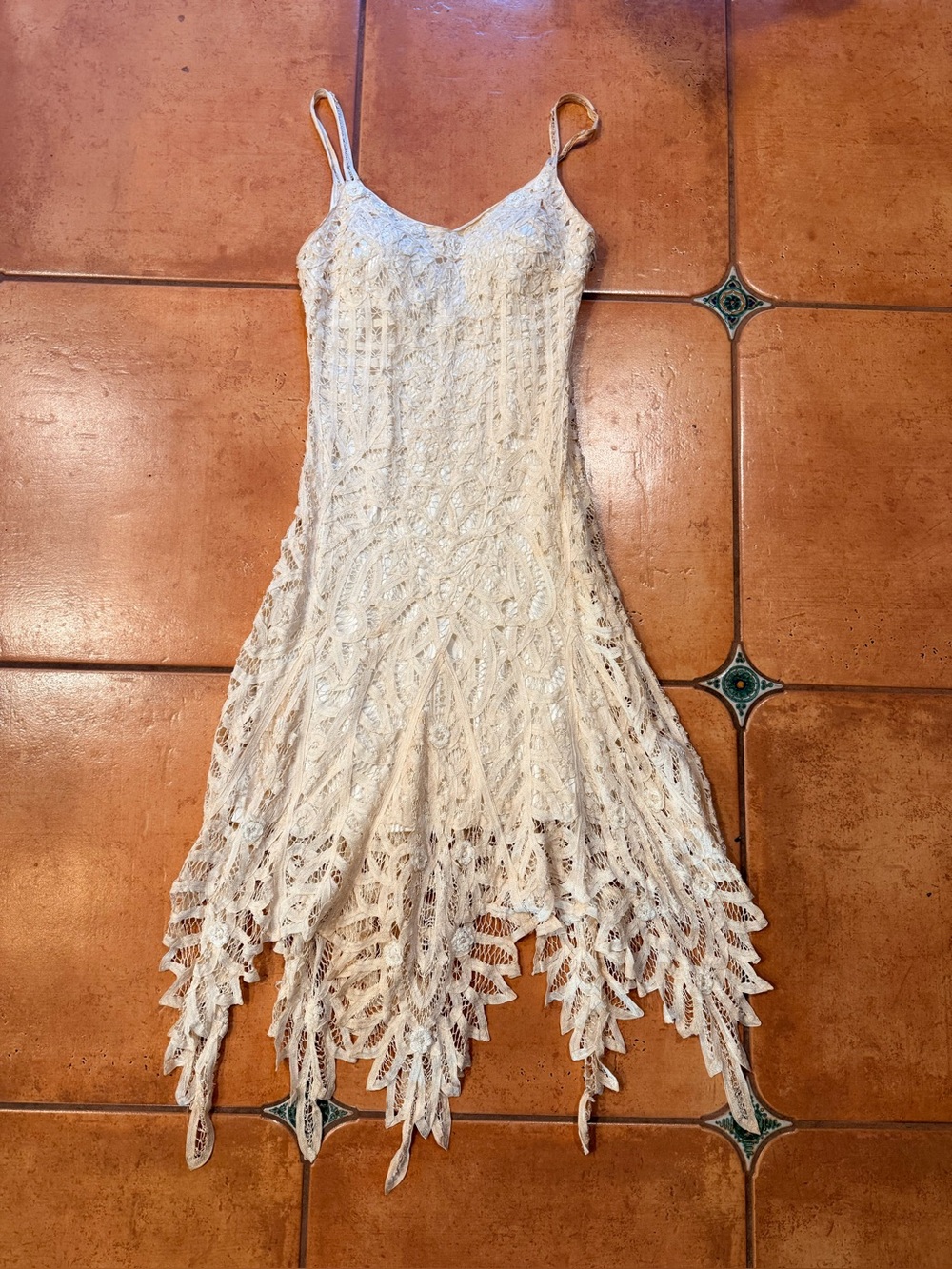Cache Grail Fairy Cream Lace beaded Backless Slip Dress size 4
